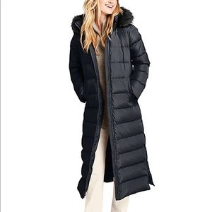 Lands End Winter Long Down Coat w Faux Fur Hood